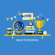 Back to school flat concept with desk and supplies N2