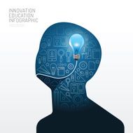 Infographic man with light bulb flat line idea Vector