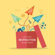 Inspiration concept Illustration with paper plane flying out of box