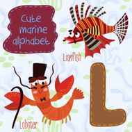 Sea very cute Alphabet marine set in vector L letter Lionfish L N2