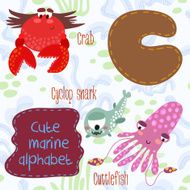 Sea very cute Alphabet marine set in vector C letter Crab Cyclo N2