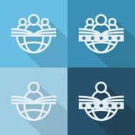 People with globe and book education icons Flat style