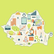 Map of Romania with technology icons