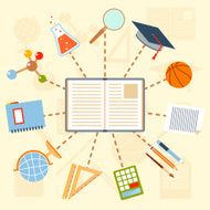 School supplies and tools around the book
