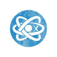 Atom part vector icon with pixel print halftone dots texture