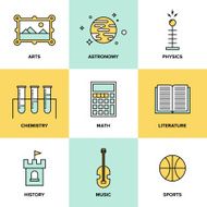 Education subjects flat icons