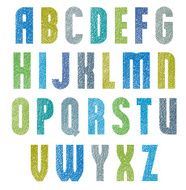 Retro style bold geometric font with hand drawn lines texture