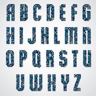 Geometric letters decorated with blue pixel texture