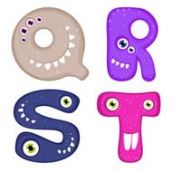 Funny Toothy Monster Alphabet from Q to T