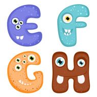Funny Toothy Monster Alphabet from E to H