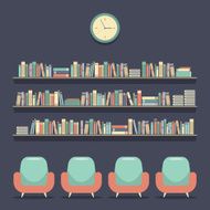 Flat Design Reading Seats and Bookshelves Vector Illustration N11