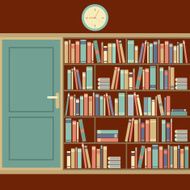 Bookcase In Reading Room Vector Illustration