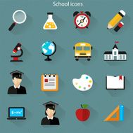 set of school flat icons vector