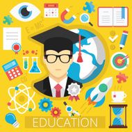 Vector Flat Design Icons Illustration Concept for Education or E-Learning