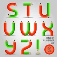 Alphabet in wooden pencil style red and green