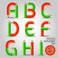 Alphabet in wooden pencil style red and green N2