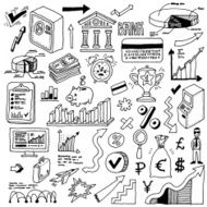 Banking and finance doodle set Hand drawn Vector illustration N2