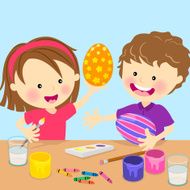 Two Kids Painting Easter Eggs N2