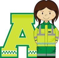 Cute Cartoon Ambulance Woman Letter A