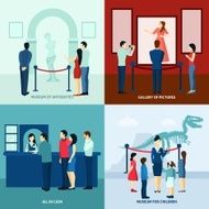Museum visitors 4 flat icons square N2