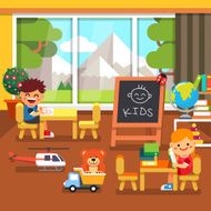 Modern kindergarten playroom Kids playing N2