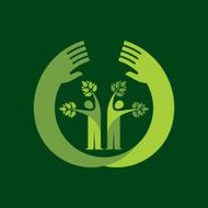 human hand &amp; tree icon with green leaves N2