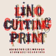 Linocut letters and numbers alphabet for creating vintage design