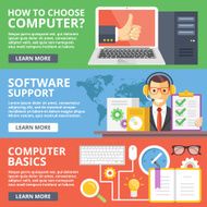 Choose computer software support computer basics flat illustration concepts set