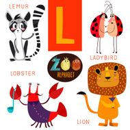 Cute zoo alphabet in vector L letter Funny cartoon animals N2