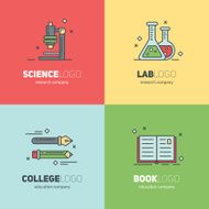 Thin lined set of logos for scientific research and education