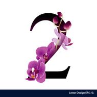 Alphabet number two with flower Vector illustration N2