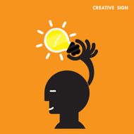 Head and Creative bulb light idea flat design