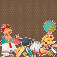 School background with education sticker icons and symbols N2