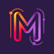 M letter one line with atoms orbits colorful logo