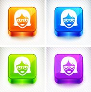 Female Teacher on Color Square Buttons