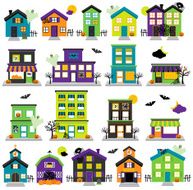 Vector Halloween Town with Haunted Houses Shops N2