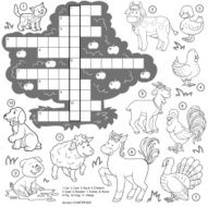 Vector colorless crossword education game about farm animals N2