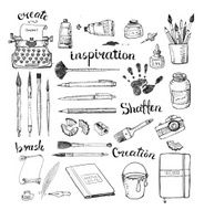 Sketches of artist&#039;s and writer&#039;s tools