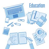 Flat linear design vector illustration concepts of education and online N2