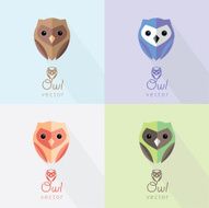 Set of colorful flat design abstract owl element marks