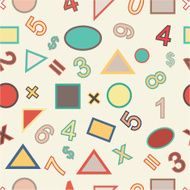 Seamless vector of numbers and geometric shapes in vintage style