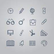 Set of line icons Back to school School supplies Vector N2