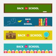 Back to school banner set Paper plane schoolbag Flat