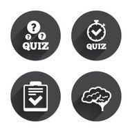 Quiz icons Checklist and human brain symbols N16