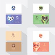Business card template mockups with flat design owl elements