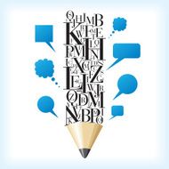alphabetic pencil with speech bubble