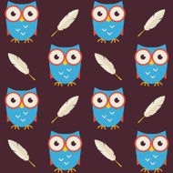 Flat Vector Seamless Pattern Owls with Feathers