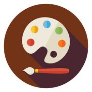 Flat Colorful Palette with Paintbrush Circle Icon Long Shad
