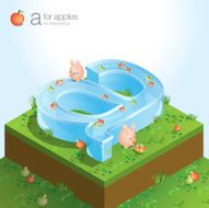 Isometric Helvetica Letter A pool of Apples N2