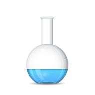 Flat bottomed chemical flask on white background